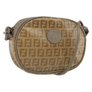 Authentic FENDI Zucchino Canvas Shoulder Bag Beige